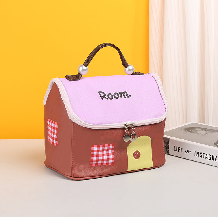 Petite maison cosmétique sac-pink brun-26 * 20 *3cm-1 pièce
