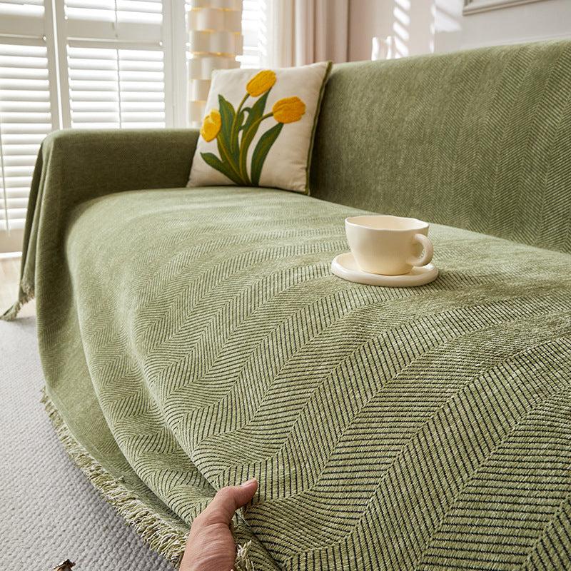 Couvercle de serviette de canapé modèle Chenille Herringbone Couvercle antidérapant Tache résistant tout compris