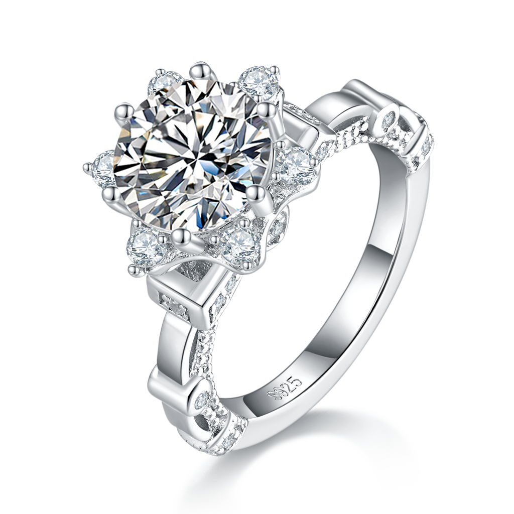 S925 Argent Sterling 2ct Anneau de Moissanite