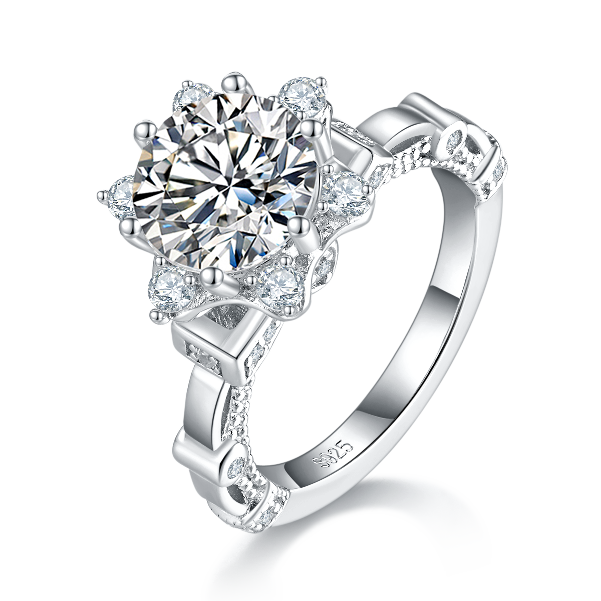 S925 Argent Sterling 2ct Anneau de Moissanite