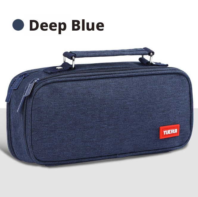 Double fermeture à glissière à cinq couches boîte à crayon-grande capacité-dark bleu-Oxford tissu-1 pièce