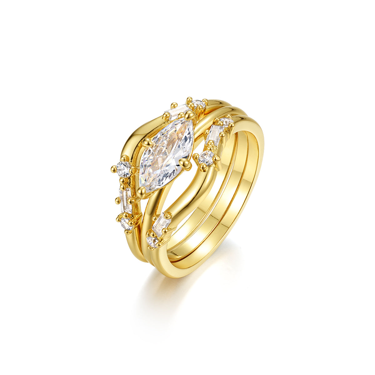 S925 Argent plaqué or Marquise Moissanite 3 pièces de bague 5x10mm D Couleur VVS1 US Taille 6