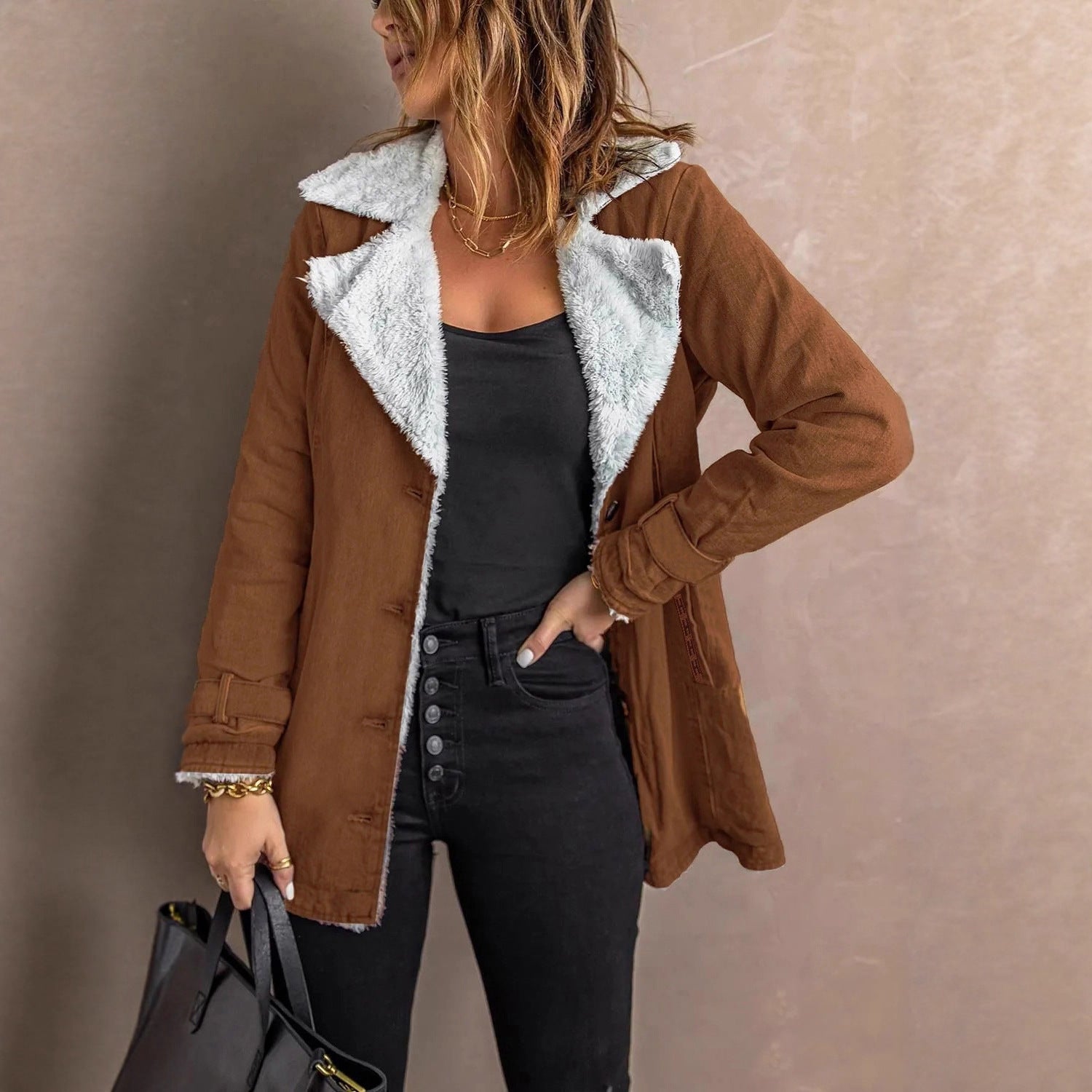 Manteau à manches longues pour femmes avec doublure en polaire