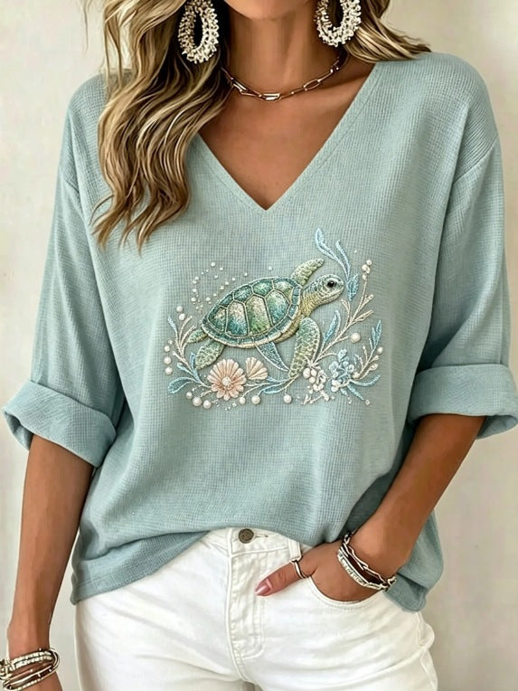 T-shirt femme en col V imprimé