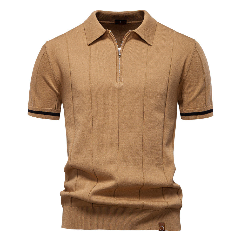 Polo tricoté casual homme avec un col tournant et manches courtes