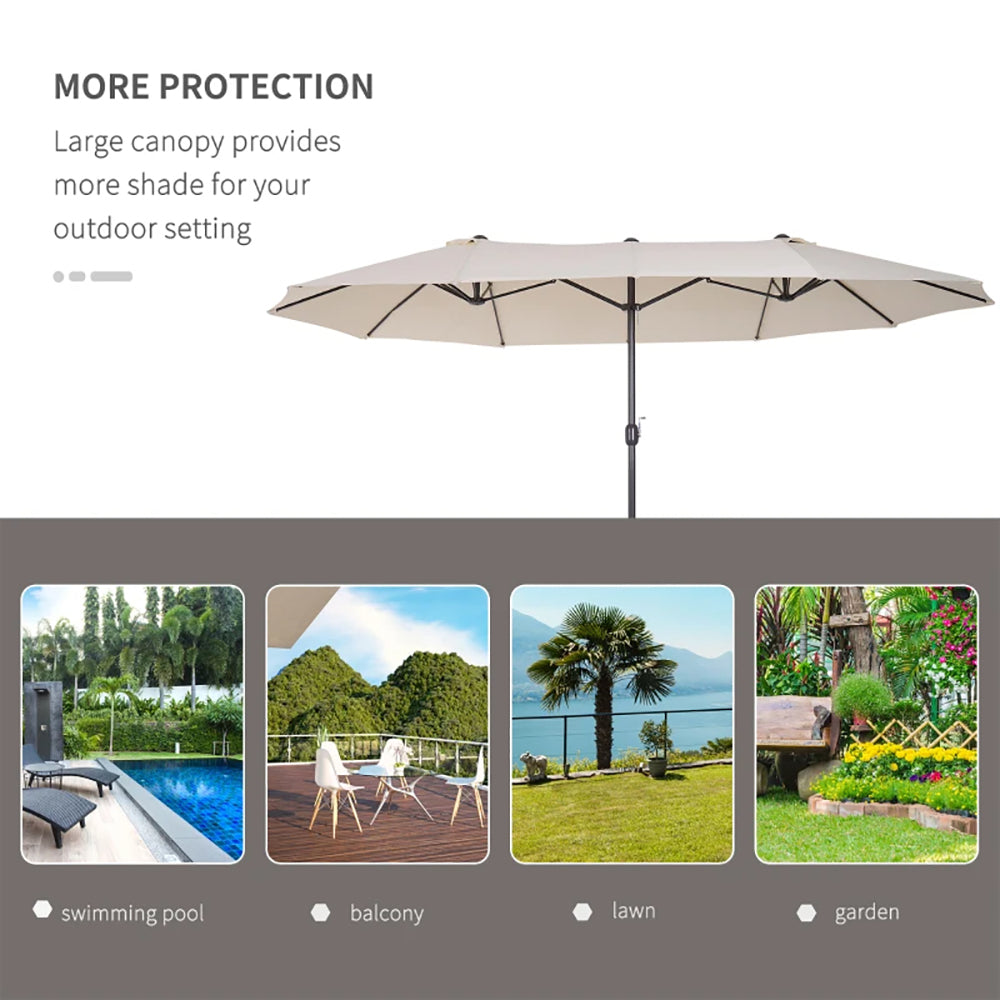 15ft Parapluie de patio marché extérieur double-câble Extra grand parapluie avec poignée pour