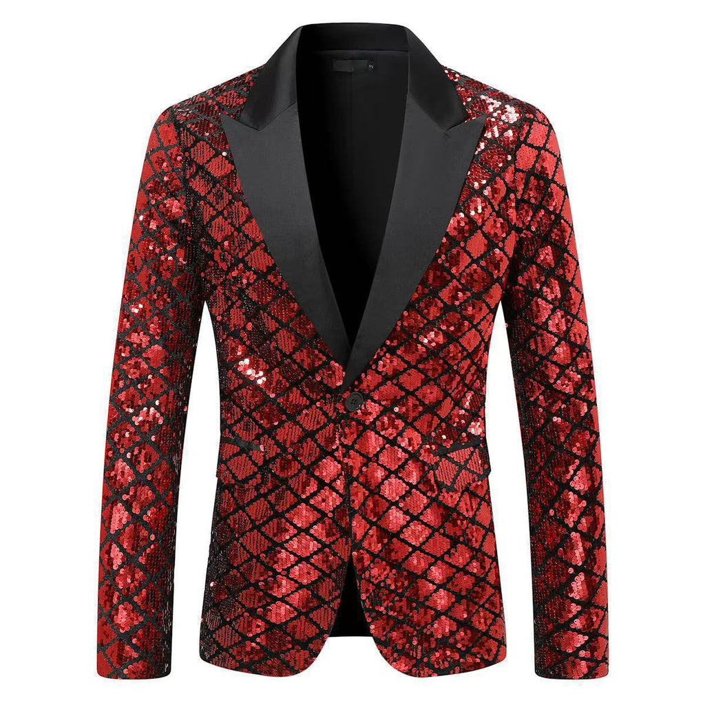 Scène Banquet Host Party Diamond-Shaped Sequin Suit Tuxedo Coat
