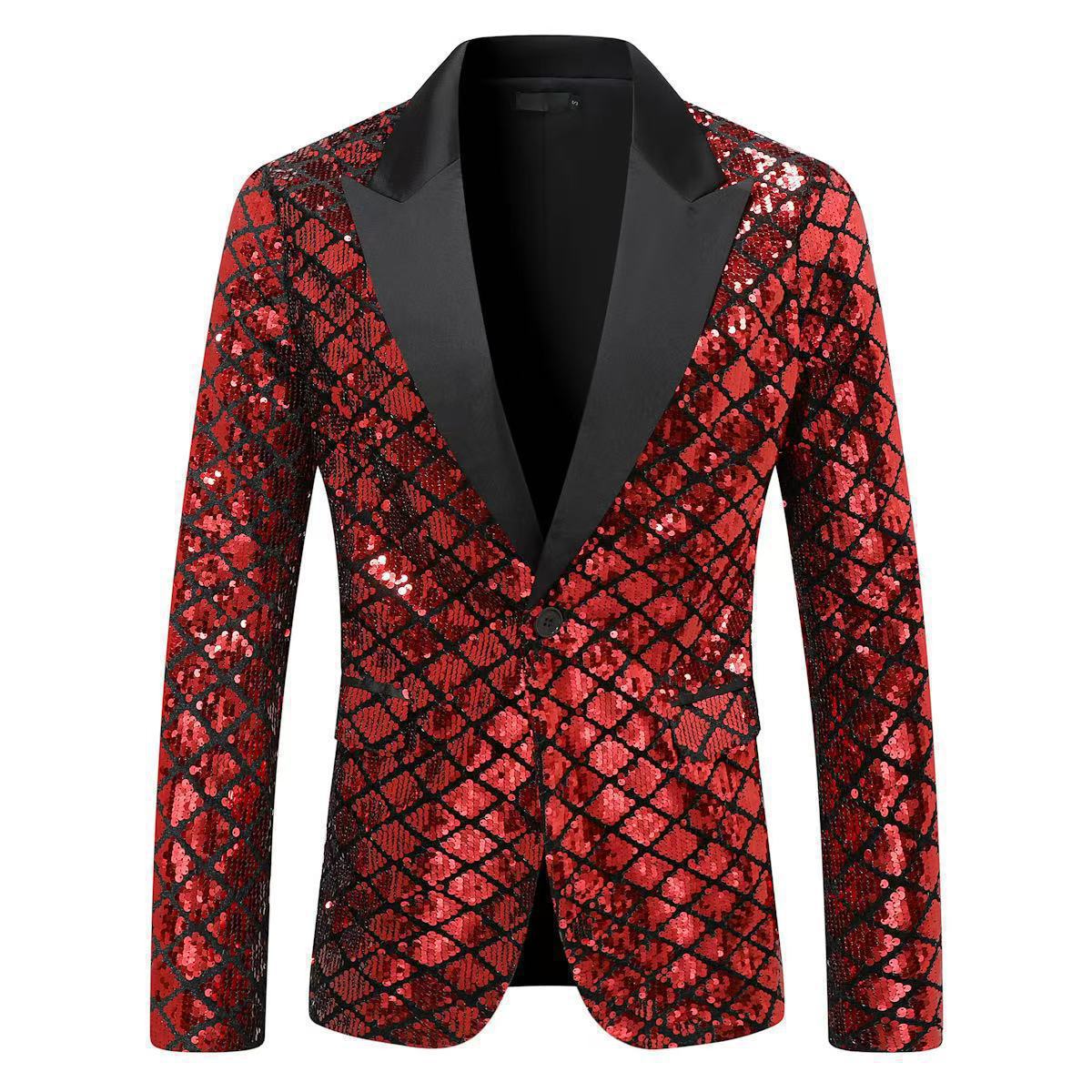 Scène Banquet Host Party Diamond-Shaped Sequin Suit Tuxedo Coat