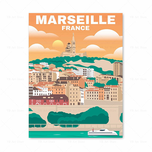 Vieille affiche de voyage toile peinture photo d'art