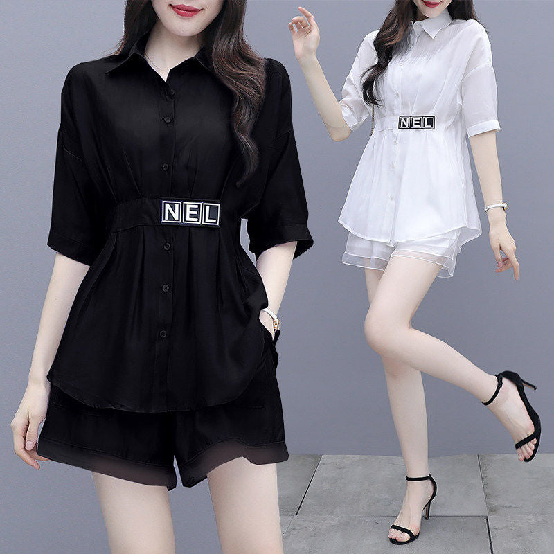 Women's Mid-Waist Long-Sleeved Shorts Set