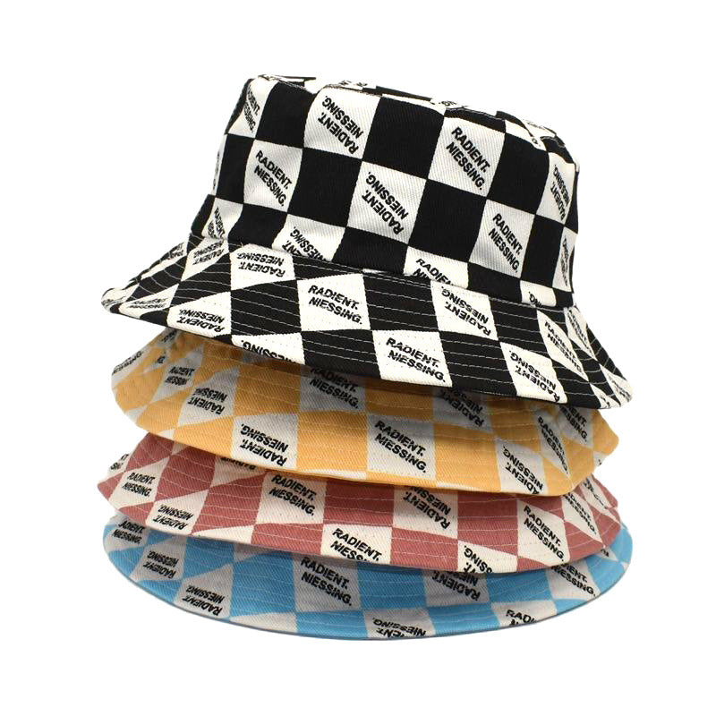 Lettre Chapeau de Bucket Plaid Mode Femme Double face Chapeau de Bucket