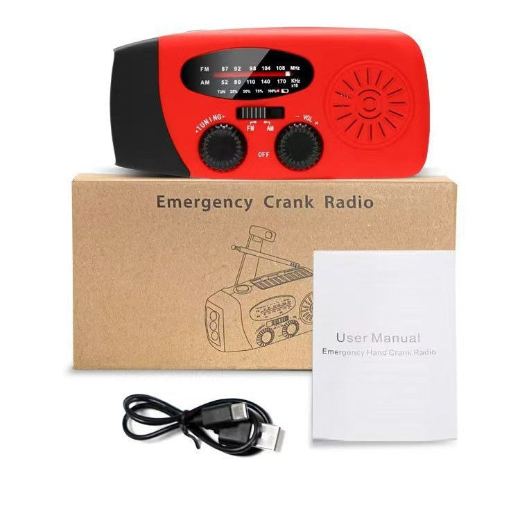 Radio solaire rouge 2000mAh en plastique radio bande complète avec port USB et haut-parleur intégré