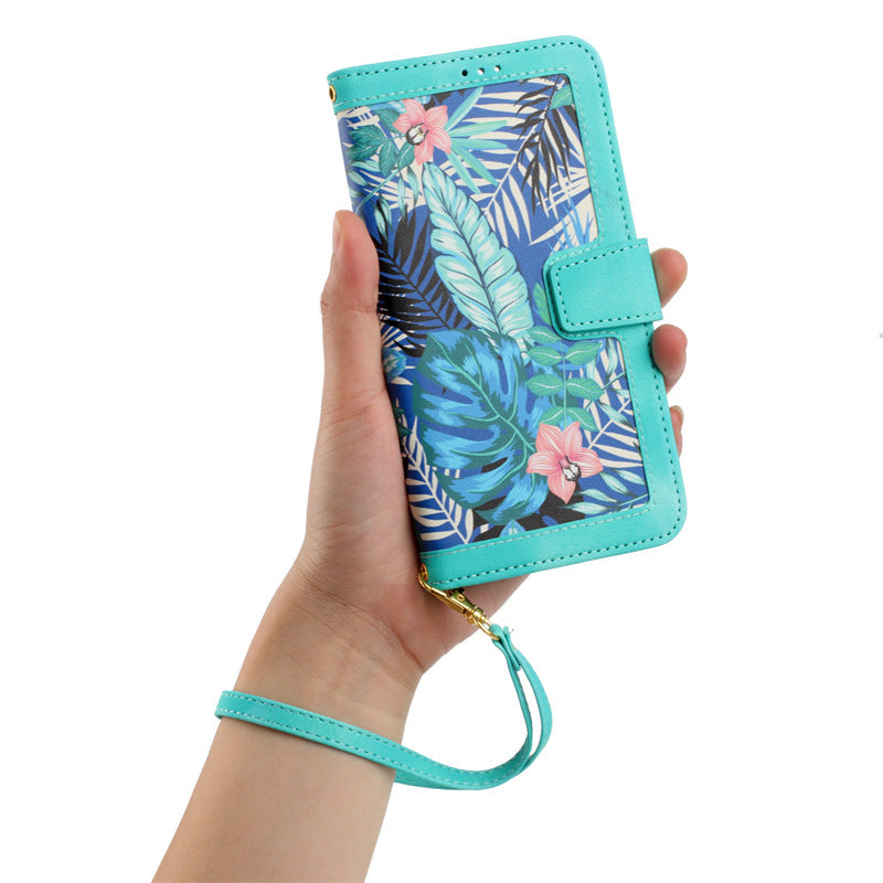 Petit étui en cuir Flip Floral Étui téléphonique