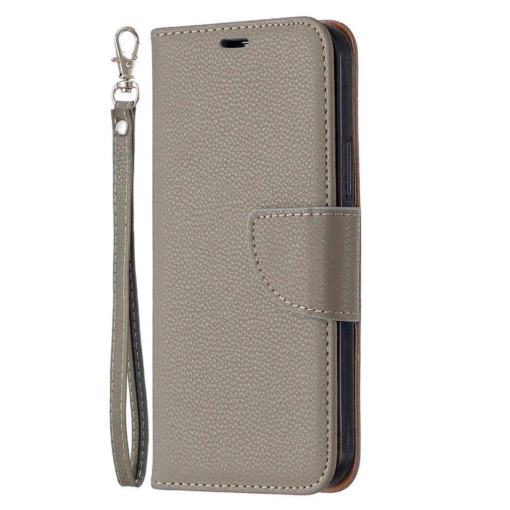 Lychee Motif Solid Couleur Flip Case en cuir Wallet Lanyard Phone Case