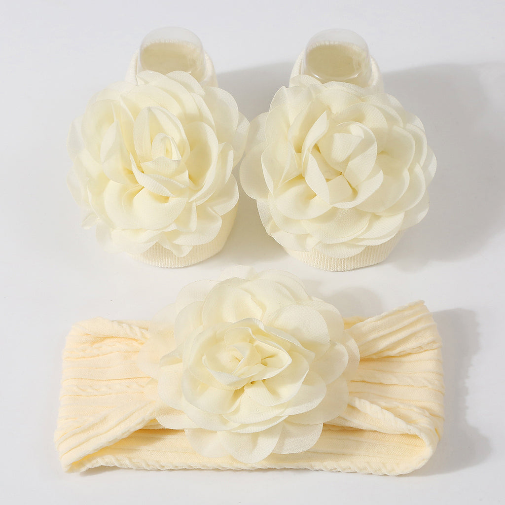 Bande de cheveux bébé Bébé chaussons en tricot doux à fleurs