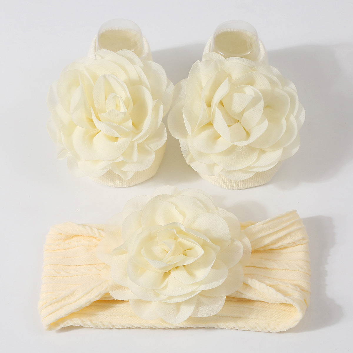 Bande de cheveux bébé Bébé chaussons en tricot doux à fleurs