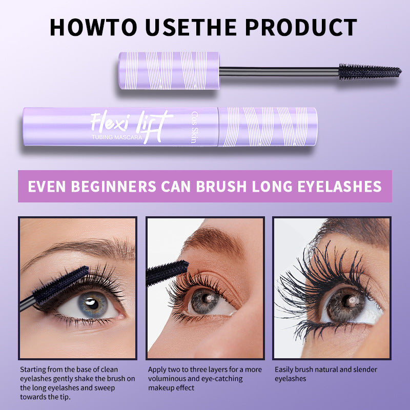 Mascara noir, longueur naturelle, allongement et curling