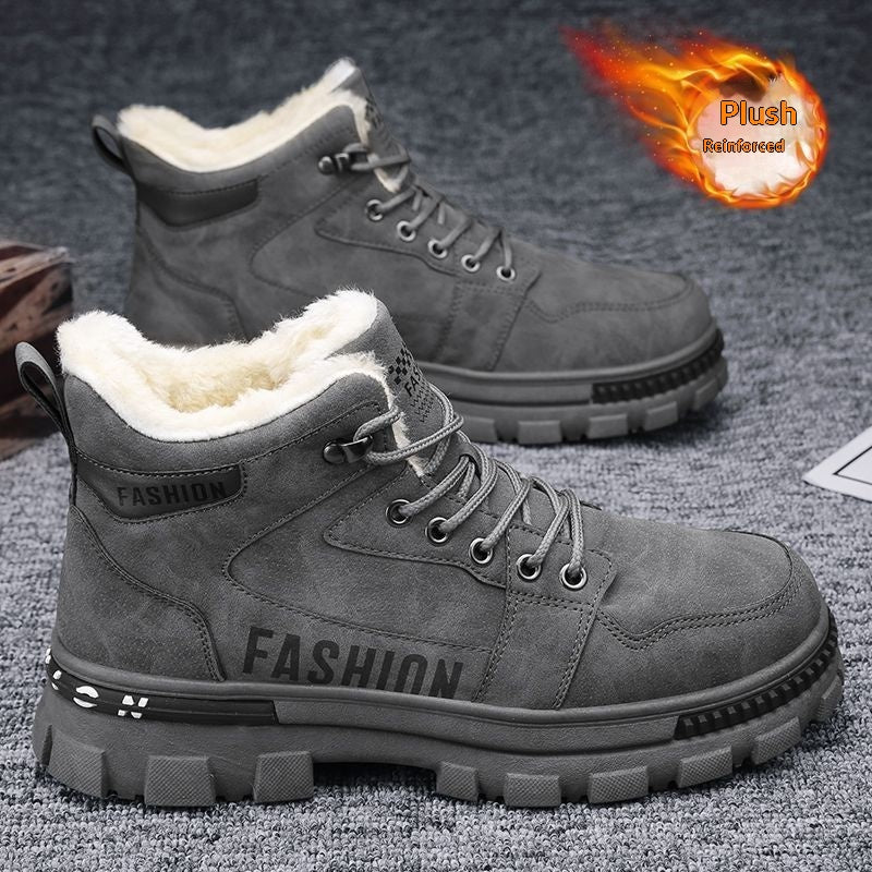 Chaussures de coton chaudes et épaisses doublées de polaire pour hommes