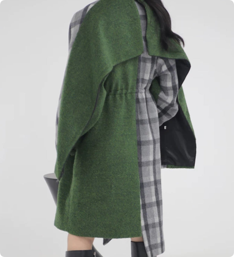 Patchwork vérifié Cape Tweed Coat amovible