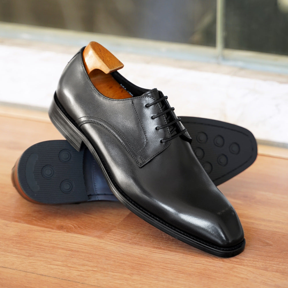 Chaussures en cuir à bout carré avec motif de grain de bois