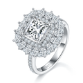 S925 Sterling Silver 2ct Princess Cut Moissanite Ring, D-VVS1 Double Halo Cluster, Platinum Plated 5.8g US Sizes 5-9, GRA Certificate Gift Box