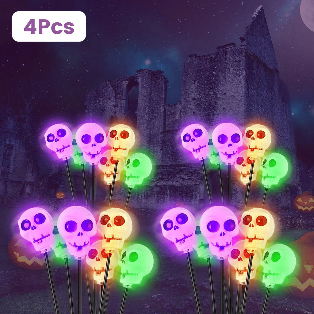 4 Packs Solaire Crâne Lumières Extérieure Décorations d'Halloween Solaire alimenté avec 6 têtes de crâne