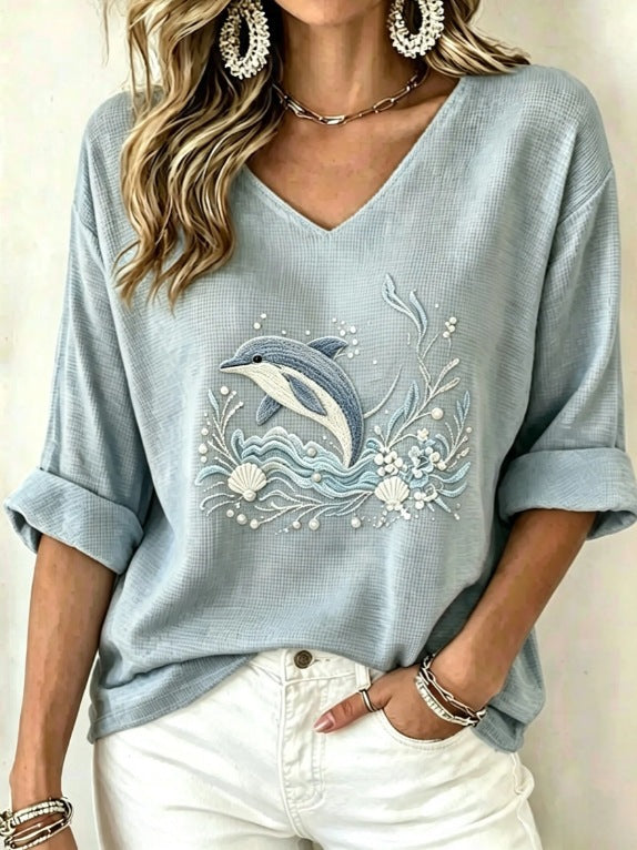 T-shirt femme en col V imprimé