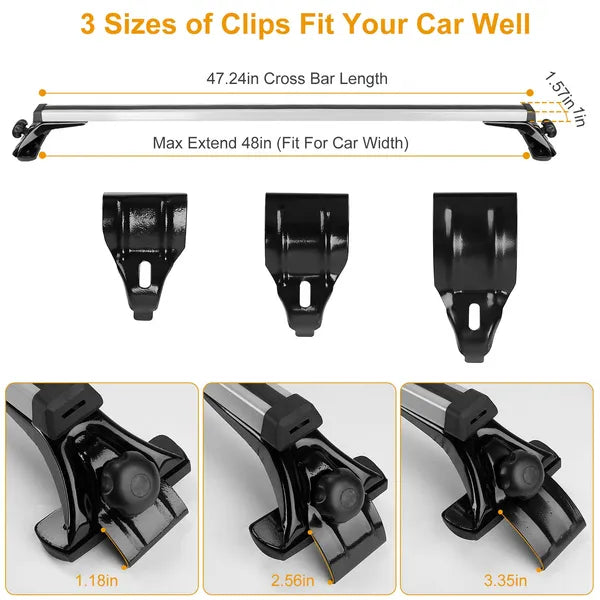 47.24dans Universal Top Roof Rack Cross Bar Cargo Cargo Aluminium Crossbar rack avec 165LBS