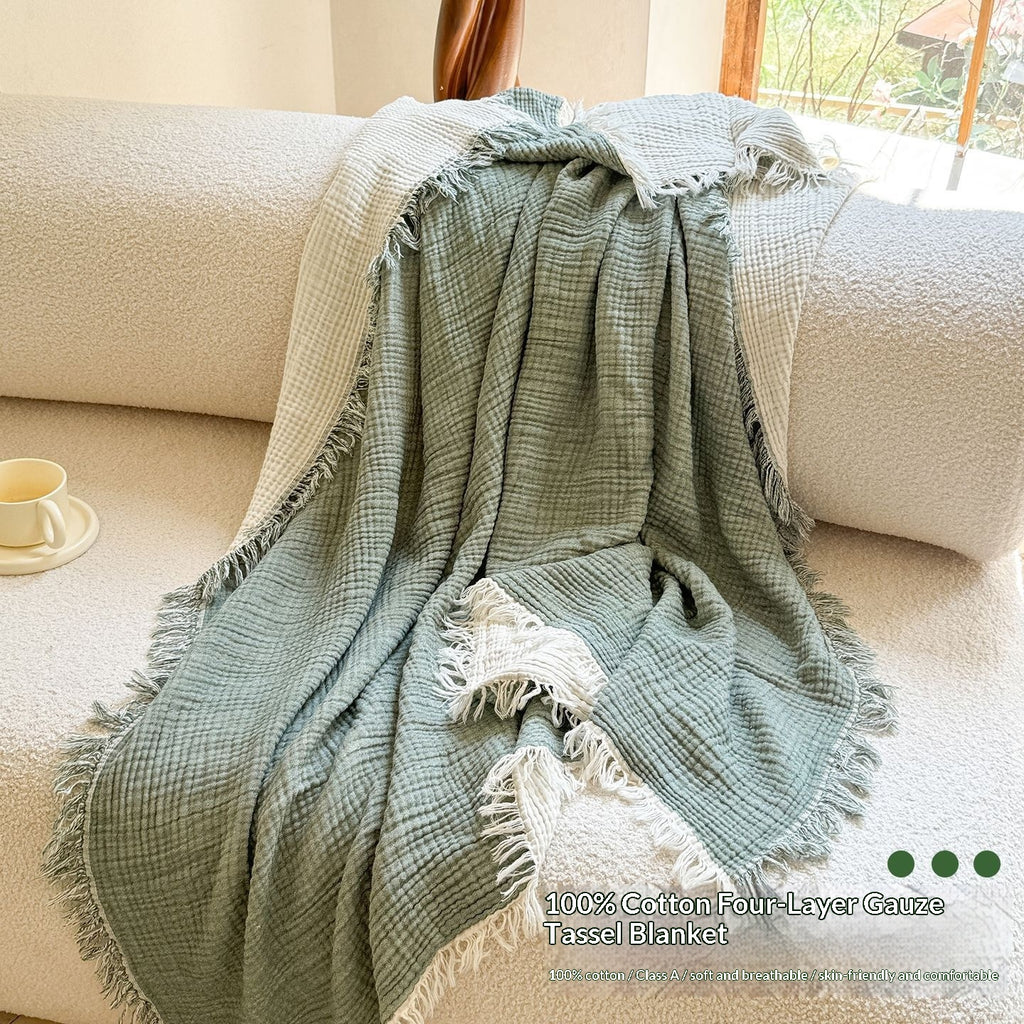 Cotton monocolore Couverture à quatre couches Gauze Tassel
