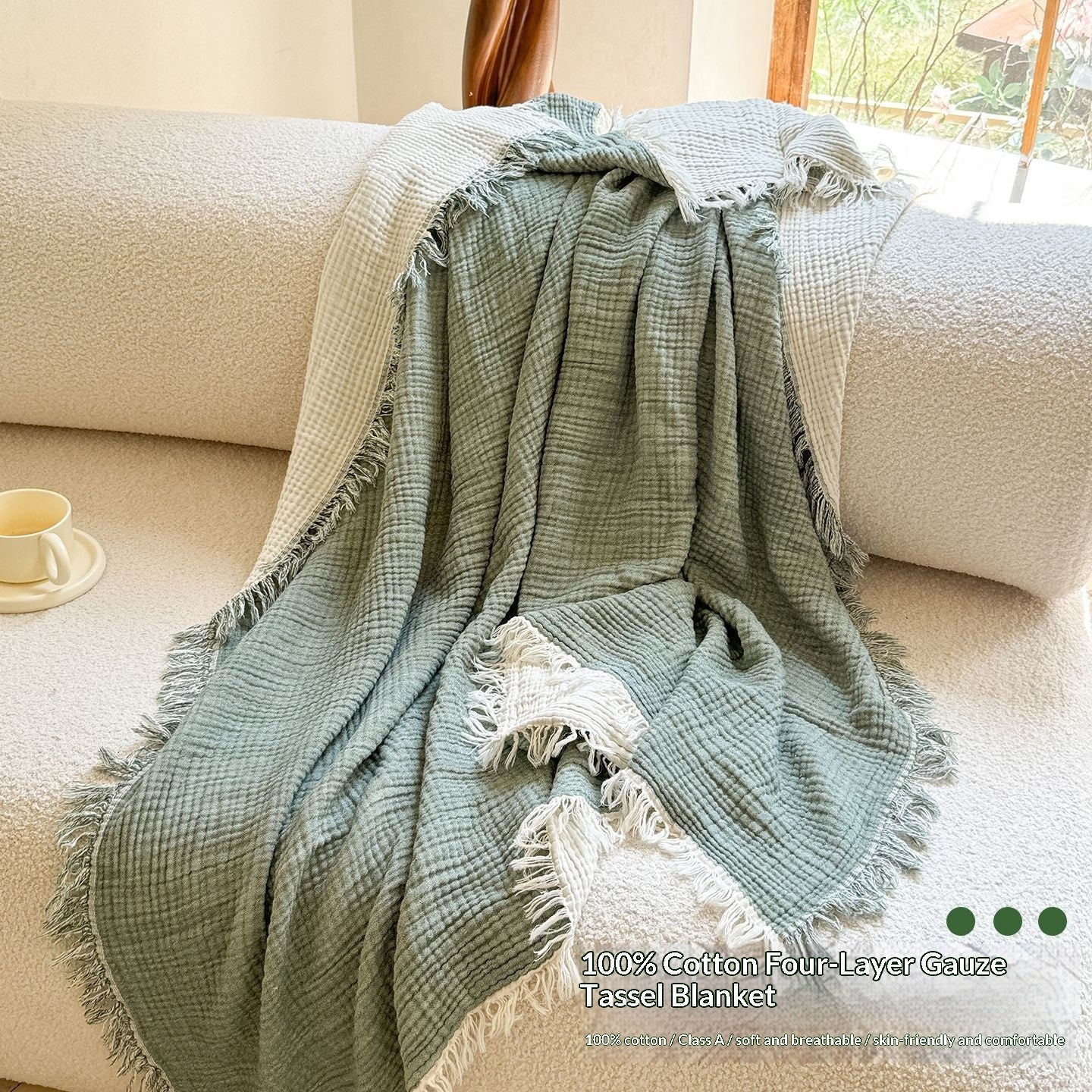 Cotton monocolore Couverture à quatre couches Gauze Tassel