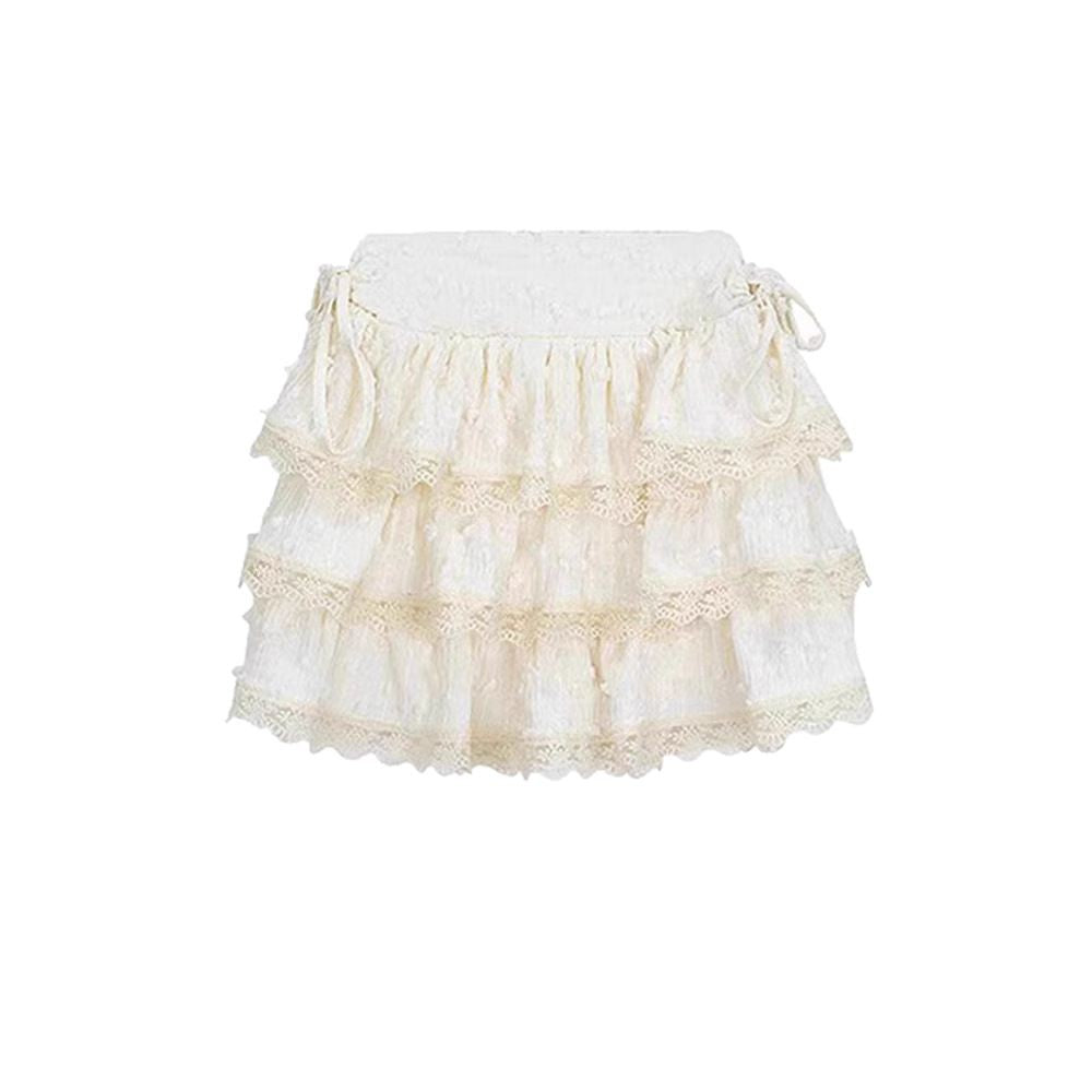 Cake-style puffy en dentelle courte taille haute