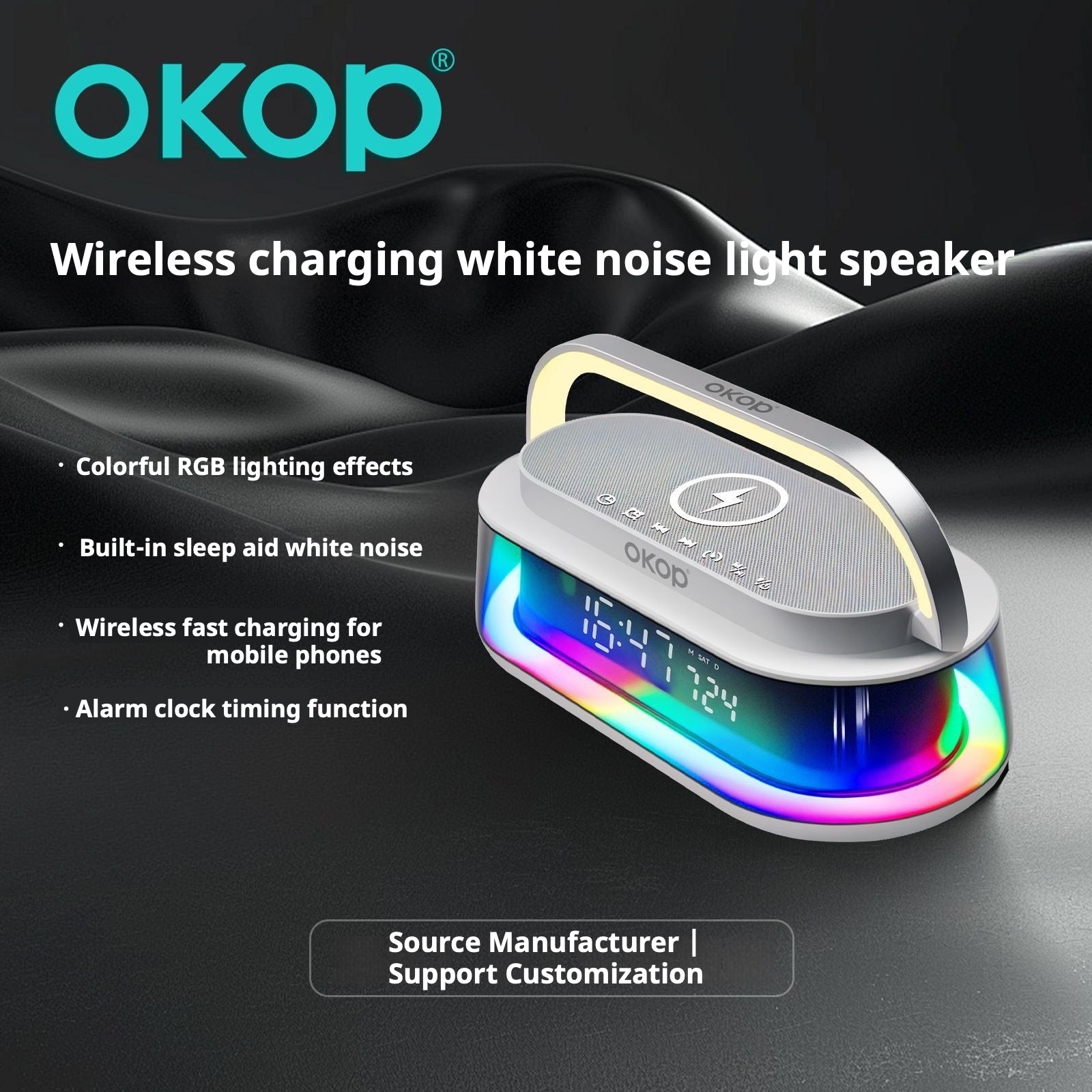 KP-575 Bluetooth Haut-parleur15W sans fil de recharge de bureau réveil RGB lumière ambiante blanc