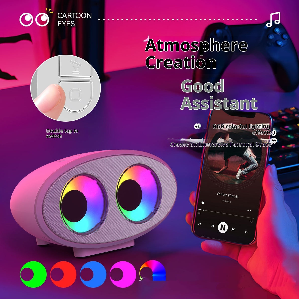 Cartoon Eye Bluetooth Haut-parleur blanc bruit RGB effet de lumière coloré