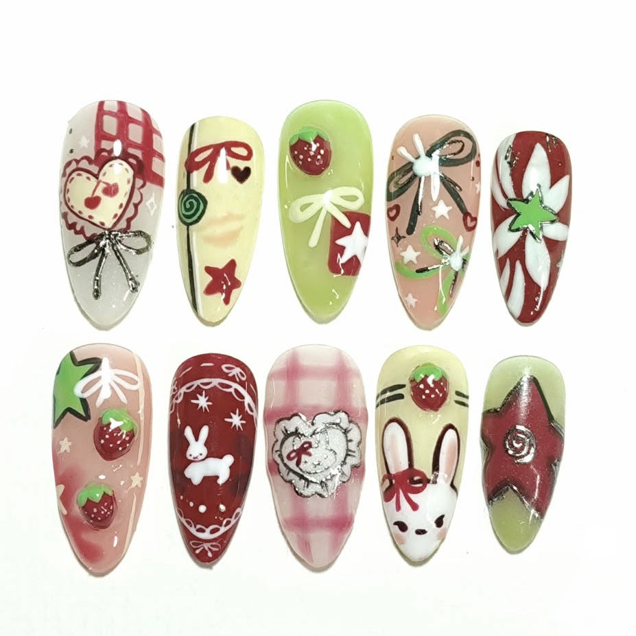 Set de 24 pièces de dessins animés mignons Conseils pour ongles frais et doux