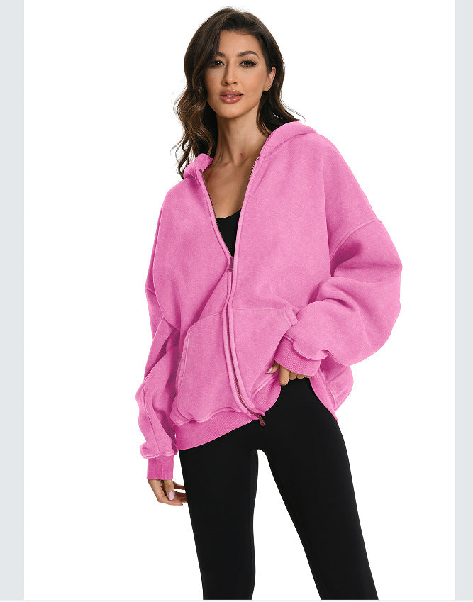 Women Oversized Hoodie with Double Zippers