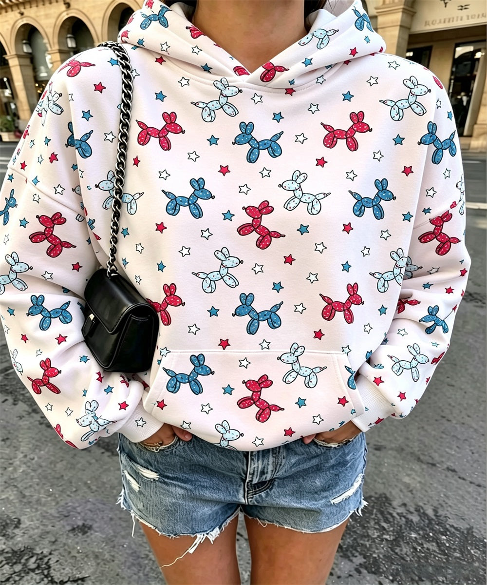 Femme Vintage Deux Léopards Graphic Print Hoodie