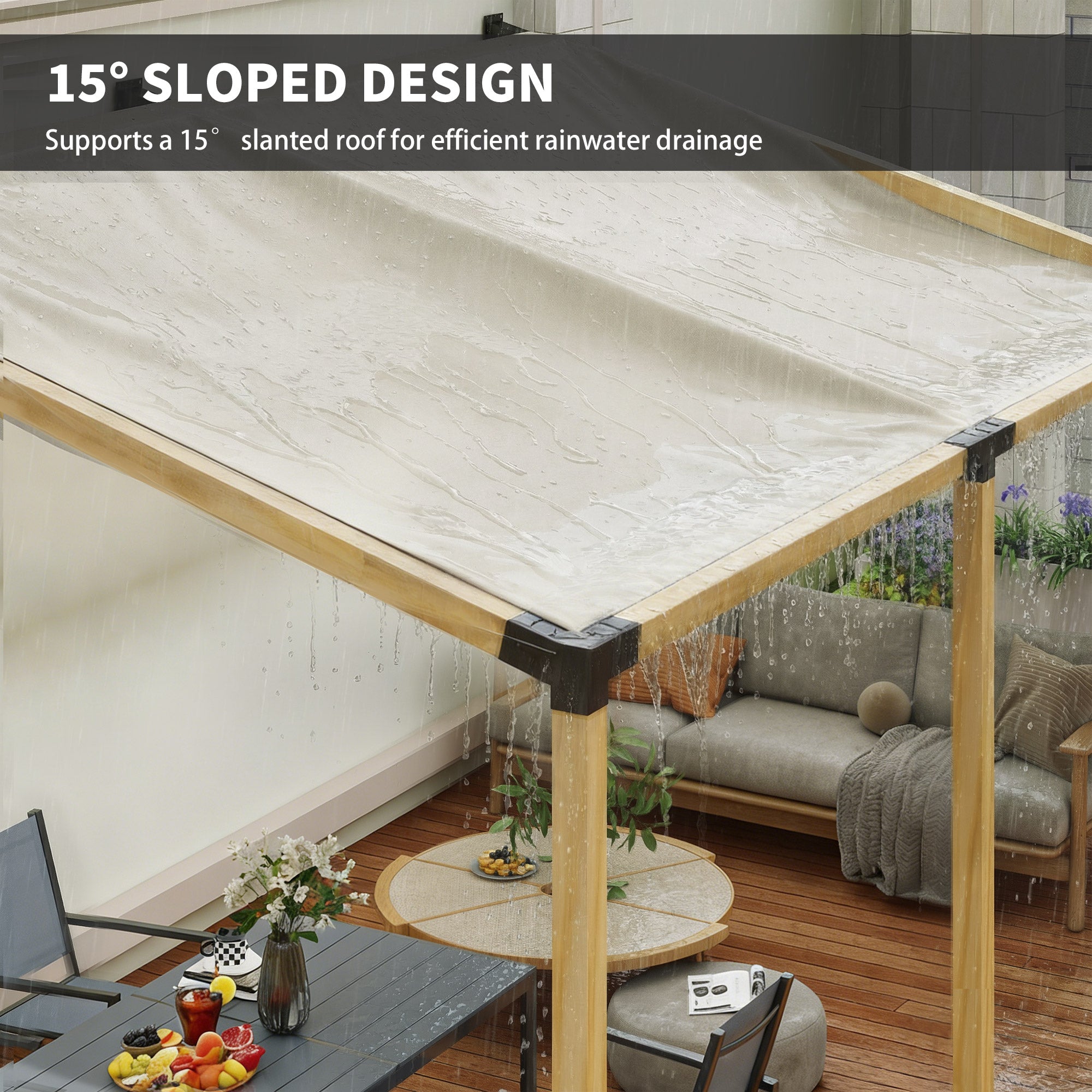Ensemble de pergola, supports de pergola inclinés à 15° avec supports de pergola, bases de poste, supports muraux