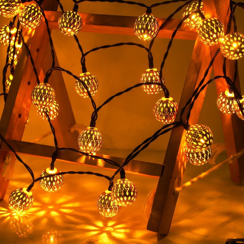 Fer brut Marocain-Style lumières à cordes à LED à énergie solaire