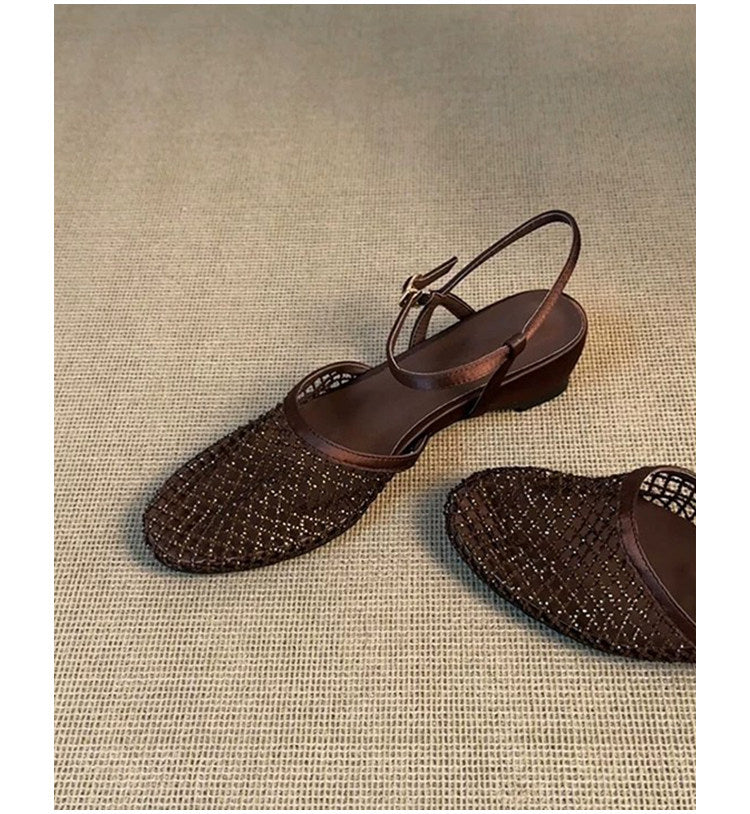 Sandales d'orteils fermées en mailles creuses de style français pour femmes