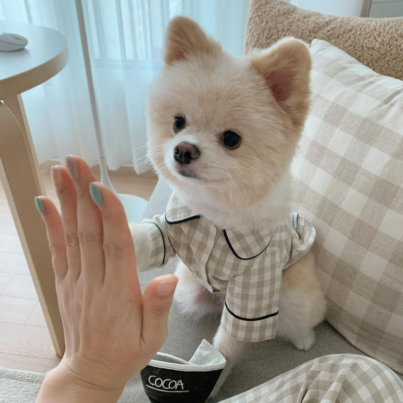 Corée Plaid Kaki Pajamas de poche bleu pour chiens
