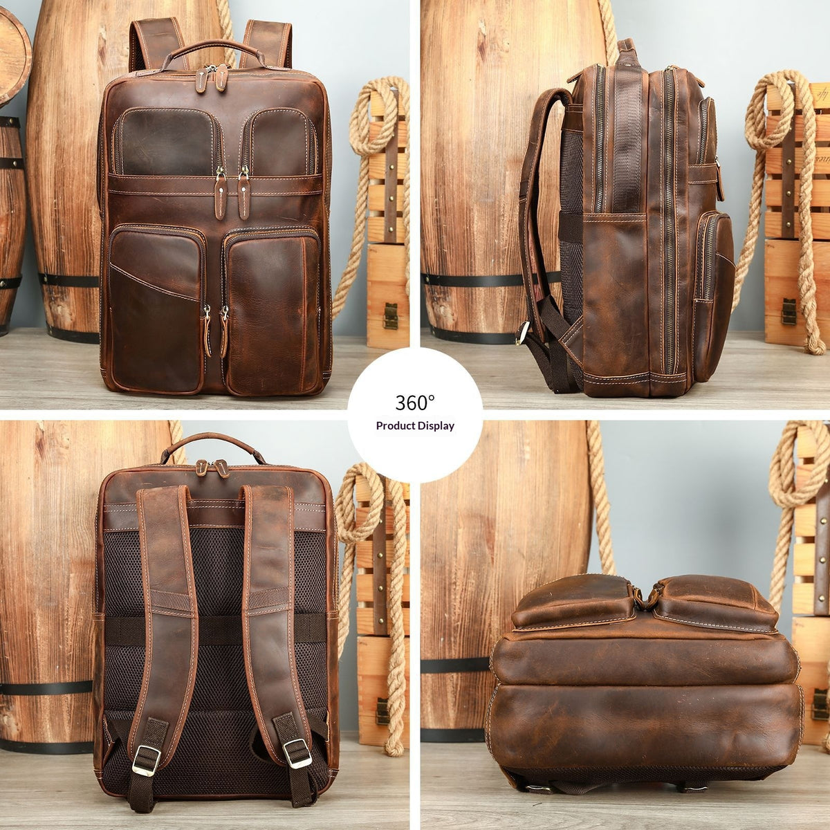 Large Capacity Leather Backpack