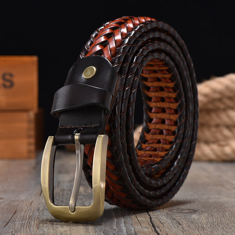 Ceinture en cuir vintage tissée à la main pour hommes