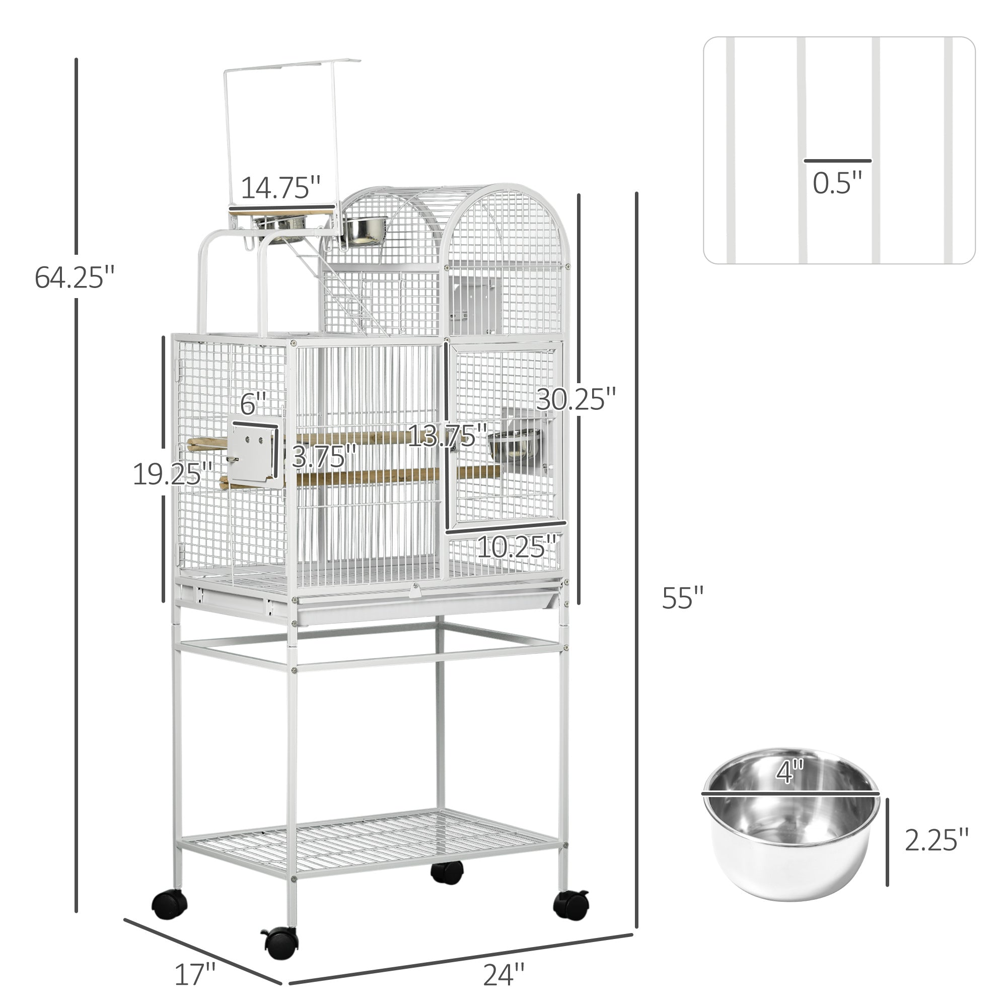 Cage grand perroquet de 55" avec crochet de jouets au-dessus de la perche d'oiseau supérieure