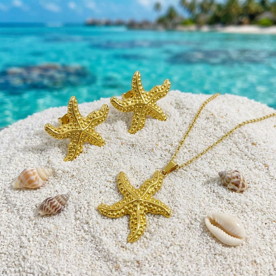 Bijoux Starfish doré Set chaîne de câble Collier Matching Stud Boucles d'oreilles Summer Ocean
