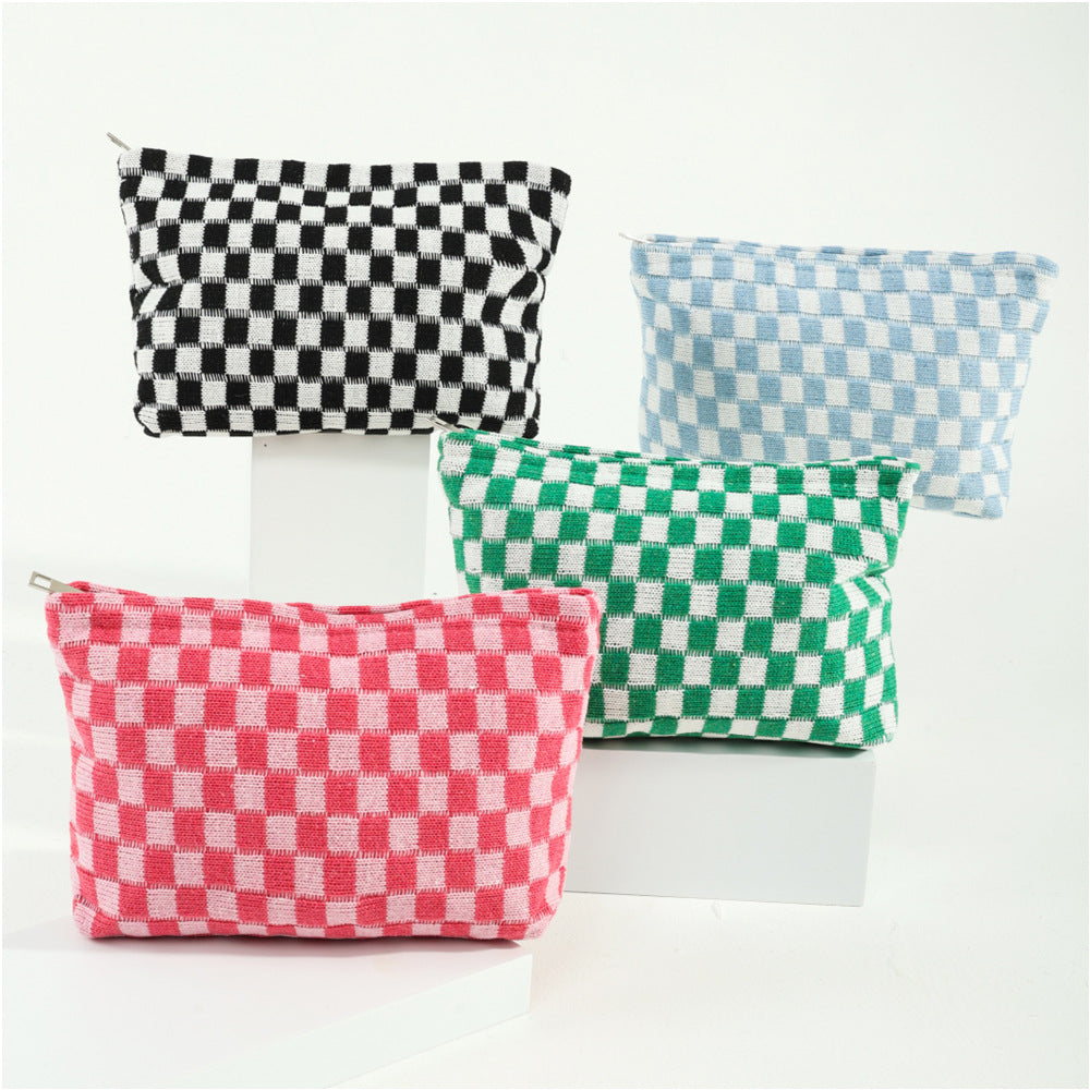 Sac de maquillage de tableau de vérification de fils de grande capacité