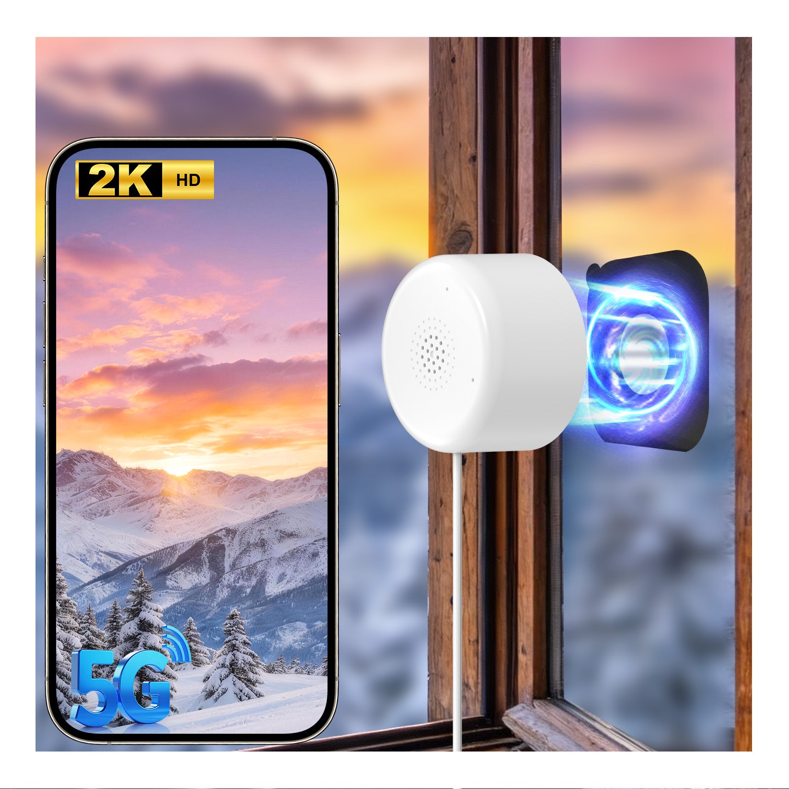 Caméra de fenêtre 3MP WiFi Intérieur Maison Sécurité Détection de mouvement Caméra audio à deux voies