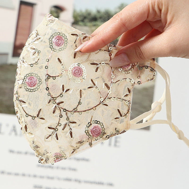Masque de protection 3D pour femmes en dentelle rose