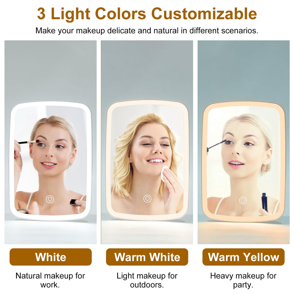 1Pc 5.98x8.62 en miroir de maquillage éclairé miroir de bureau de vanité petit miroir LED avec 3 col de lumière