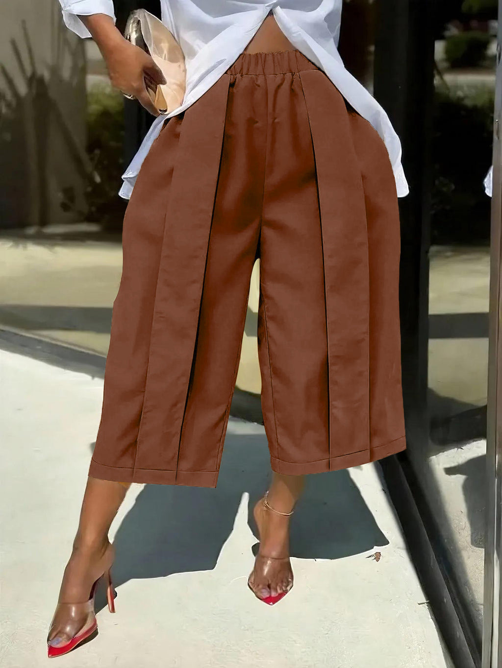 Women's Solid Color Wide Leg Capri Pants