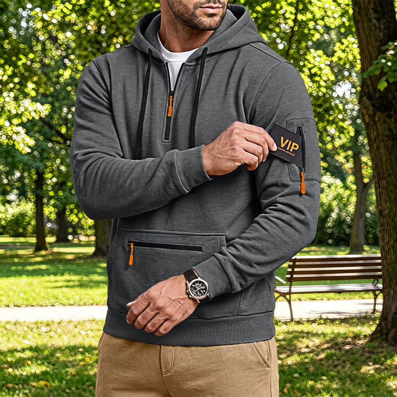 Arrivée European Size Half-Zip Multi-Pocket Casual Loose Sports Pullover Hoodie For Foreig